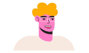 Genç adam avatar vektör düz çizim. Çizgi film tarzı. Sarı kıvırcık saçlı adam.
