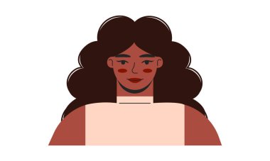 Genç kadın portresi düz çizim. Kadın yüzü. Çizgi film karakteri. Sosyal medya ve ağ oluşturma için vektör illüstrasyonu.