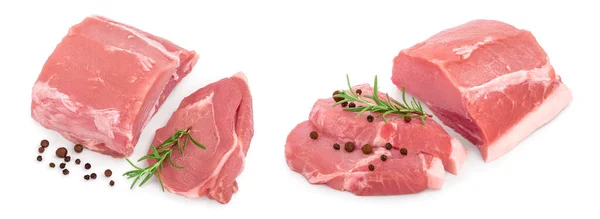 Daging Babi Mentah Dengan Rosemary Dan Peppercorn Diisolasi Pada Latar — Stok Foto