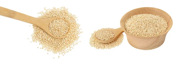 Weiße Quinoa Samen Holzlöffel Isoliert Auf Weißem Hintergrund Mit Voller — Stockfoto