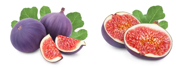Fresh Fig Fruit Slice Leaves Isolated White Background — Stock Photo, Image