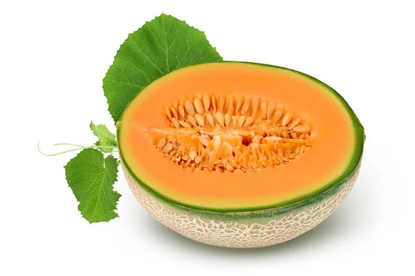 Cantaloupe Meloen Half Geïsoleerd Witte Achtergrond Met Volle Velddiepte — Stockfoto