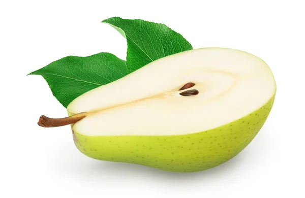 Πράσινο Φρούτο Αχλάδι Μισοαπομονωμένο Λευκό Φόντο Πλήρες Βάθος Πεδίου — Φωτογραφία Αρχείου