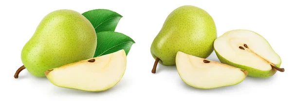 Green Pear Fruit Slices Isolated White Background Full Depth Field — Fotografia de Stock