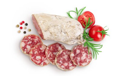 Cured salami sausage isolated on white background. Italian cuisine with full depth of field.