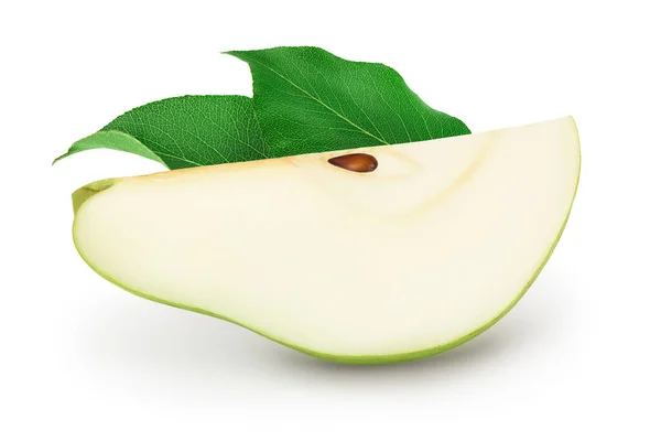 Φέτα Πράσινου Φρούτου Αχλαδιού Απομονωμένη Λευκό Φόντο Πλήρες Βάθος Πεδίου — Φωτογραφία Αρχείου