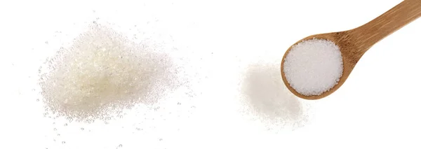 Σωρού Κρυσταλλική Ζάχαρη Που Απομονώνονται Λευκό Φόντο Top View Επίπεδη — Φωτογραφία Αρχείου