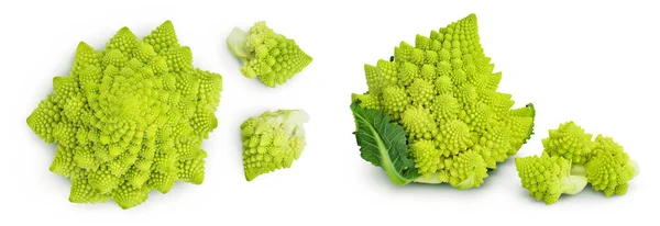 stock image Romanesco broccoli cabbage or Roman Cauliflower isolated on white background. Top view. Flat lay.