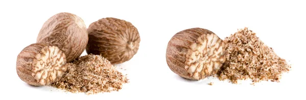 Three Nutmeg Powder Isolated White Background — Stock Photo, Image