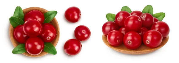 Cranberry Tigela Madeira Isolada Fundo Branco Com Profundidade Total Campo — Fotografia de Stock