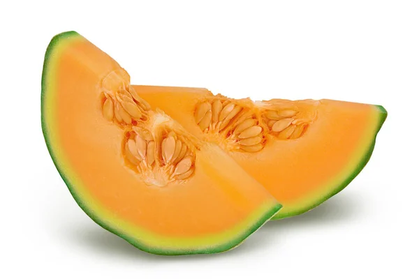 Cantaloupe Meloen Plakjes Geïsoleerd Witte Achtergrond Met Volledige Scherptediepte — Stockfoto