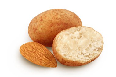 Marzipan balls or potatoes with almond isolated on white background full depth of field.