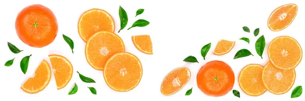 Pomeranč Nebo Mandarinku Listy Izolované Bílém Pozadí Kopií Prostor Pro — Stock fotografie