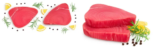 Fresh Tuna Fish Fillet Steak Isolated White Background Top View — Stock Photo, Image