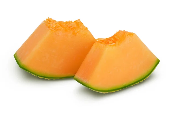 Cantaloupe Melone Stück Isoliert Auf Weißem Hintergrund Mit Voller Schärfentiefe — Stockfoto