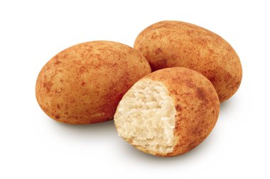 Marzipan balls or potatoes with almond isolated on white background full depth of field.
