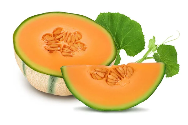 Cantaloupe Meloen Geïsoleerd Witte Achtergrond Met Volledige Scherptediepte — Stockfoto