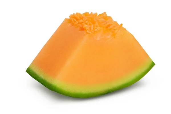 Cantaloupe Meloen Stuk Geïsoleerd Witte Achtergrond Met Volledige Scherptediepte — Stockfoto