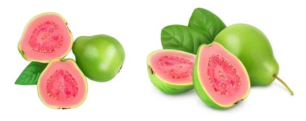 Guava Frukt Med Skivor Isolerade Vit Bakgrund Med Fullt Skärpedjup — Stockfoto