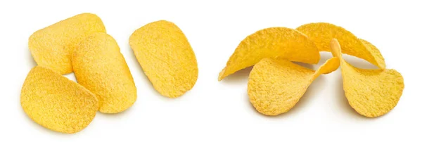 Potato Chips Isolated White Background Full Depth Field Top View — Stockfoto