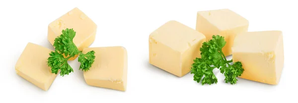 Butter Cubes Isolated White Background Full Depth Field Top View — Stockfoto