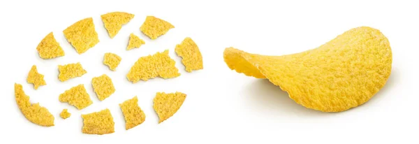 Potato Chips Isolated White Background Full Depth Field Top View —  Fotos de Stock