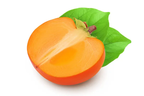 Persimmon Frukt Halv Isolerad Vit Bakgrund Med Fullt Skärpedjup — Stockfoto