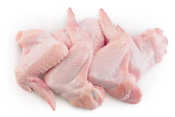 Rohe Hühnerflügel Isoliert Auf Weißem Hintergrund Mit Voller Schärfentiefe Ansicht — Stockfoto