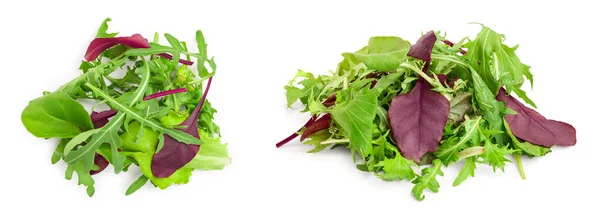 Mistura Diferentes Saladas Isoladas Fundo Branco Vista Superior Depósito Plano — Fotografia de Stock