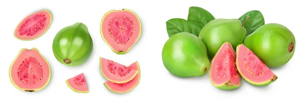 Frutto Guava Con Fette Isolate Fondo Bianco Vista Dall Alto — Foto Stock