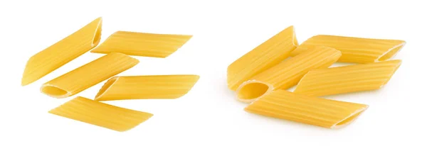 Raw Italian Penne Rigate Pasta Isolated White Background Full Depth — Foto Stock