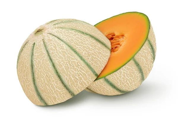 Melon Cantaloup Isolé Sur Fond Blanc Avec Pleine Profondeur Champ — Photo