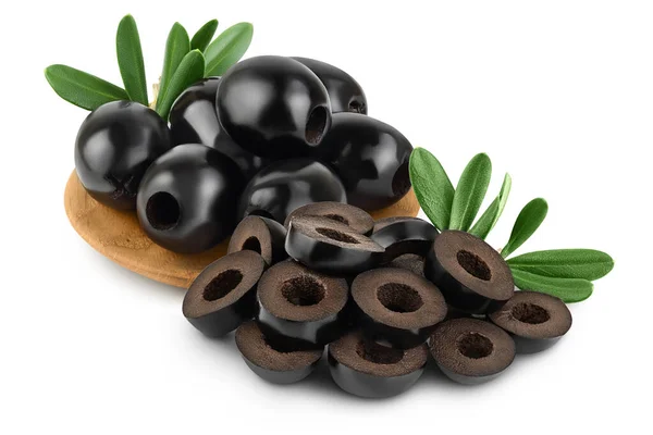 Black Olive Slices Isolated White Background Full Depth Field — 스톡 사진