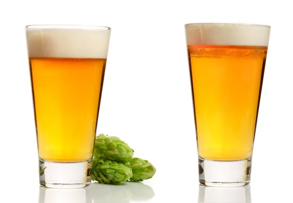 Glas Bier Mit Hopfenzapfen Isoliert Auf Weißem Hintergrund — Stockfoto