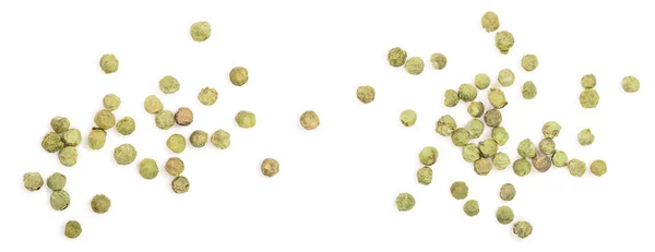 Gedroogde Groene Peperkorrels Geïsoleerd Een Witte Achtergrond Bovenaanzicht Plat Leggen — Stockfoto