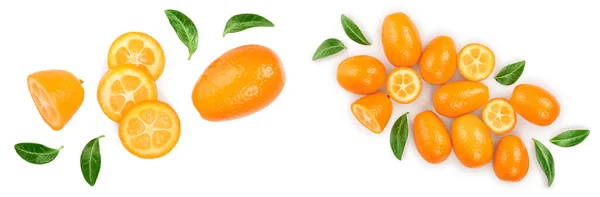 Cumquat Kumquat Con Spie Isolate Sfondo Bianco Vista Dall Alto — Foto Stock