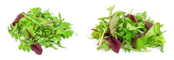 白い背景に分離された異なるサラダのミックス トップビュー フラットレイ — ストック写真