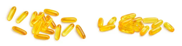 Fish Oil Capsules Isolated White Background Full Depth Field Top — Stock Photo, Image