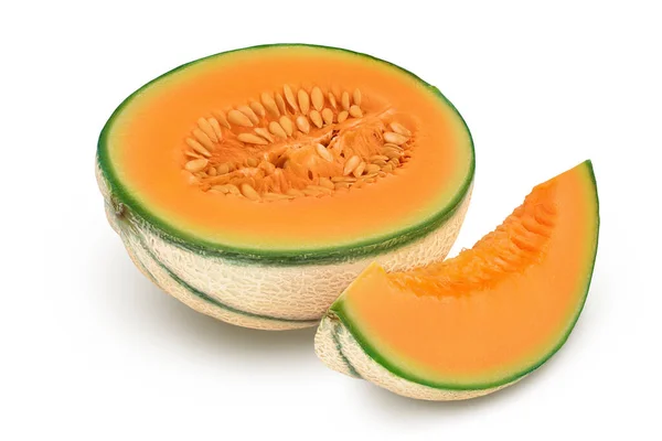 Cantaloupe Melone Isoliert Auf Weißem Hintergrund Mit Voller Schärfentiefe — Stockfoto