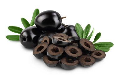 Black olive slices isolated on a white background with full depth of field
