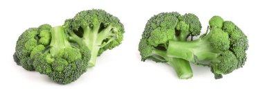 Beyaz arka plan yakın çekim izole taze brokoli. Üstten Görünüm.