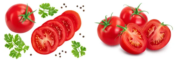 Tomatenscheiben Isoliert Auf Weißem Hintergrund Ansicht Von Oben Flache Lage — Stockfoto