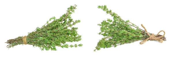Fresh Thyme Isolated White Background Full Depth Field Top View — Zdjęcie stockowe