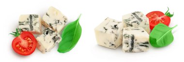 Blue cheese gorgonzola isolated on white background with full depth of field