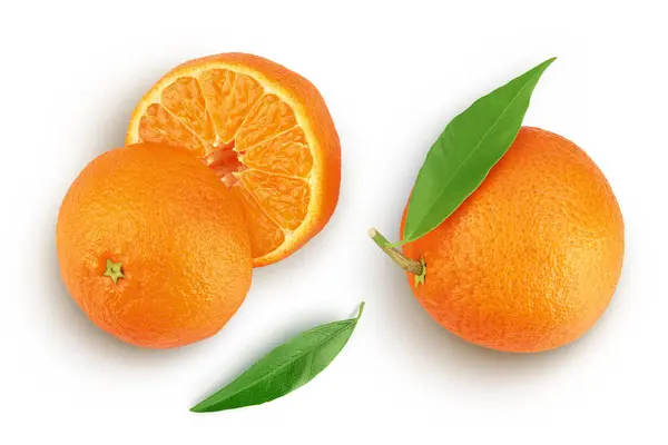Tangerine Clementine Green Leaf Isolated White Background Full Depth Field — Photo