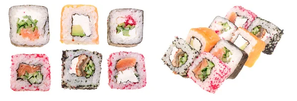 Sushi Roll Isolado Fundo Branco Sem Sombra — Fotografia de Stock