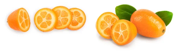 Cumquat Oder Kumquat Mit Halb Isoliertem Auf Weißem Hintergrund Mit — Stockfoto