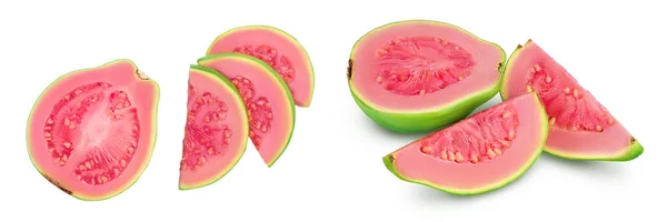 Guava Gyümölcs Szeletek Elszigetelt Fehér Alapon Teljes Mélységű Területen Első — Stock Fotó