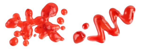 Rode Aardbeienstroop Geïsoleerd Witte Achtergrond Met Volledige Scherptediepte Bovenaanzicht Vlakke — Stockfoto