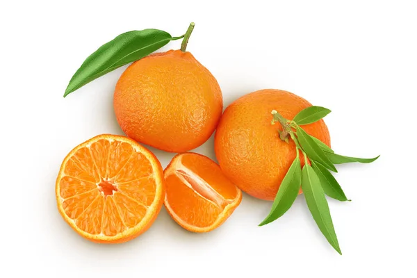Tangerine Clementine Green Leaf Isolated White Background Full Depth Field — 스톡 사진